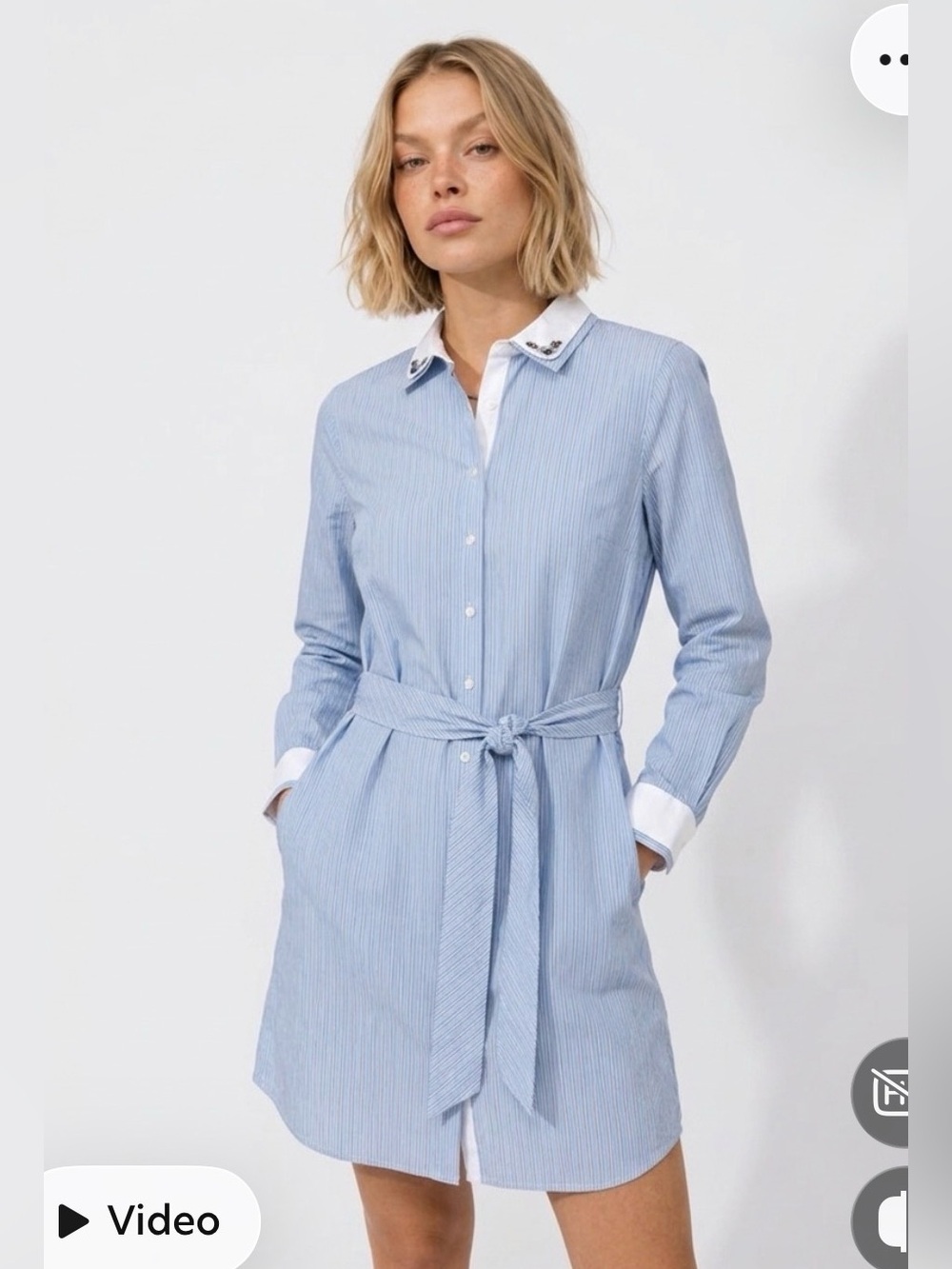 Brooks Brothers Light Blue Pinstripe Shirt Dress with White Embroidered Collar